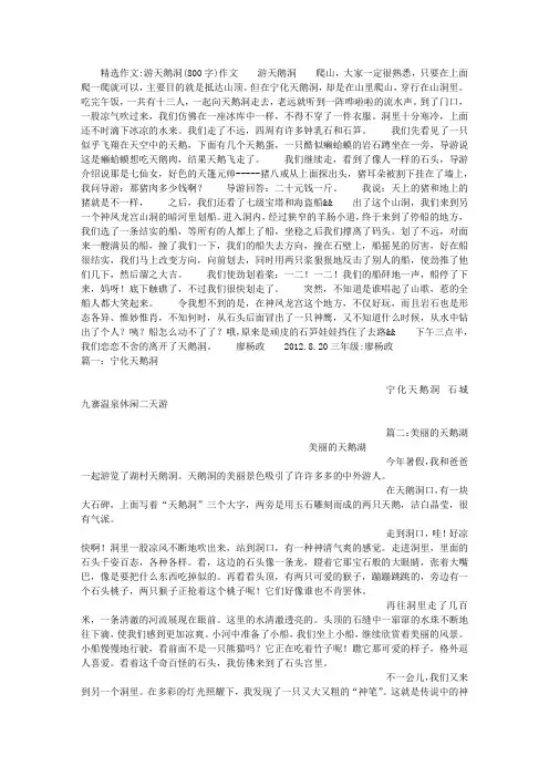 游天鹅洞(800字)作文