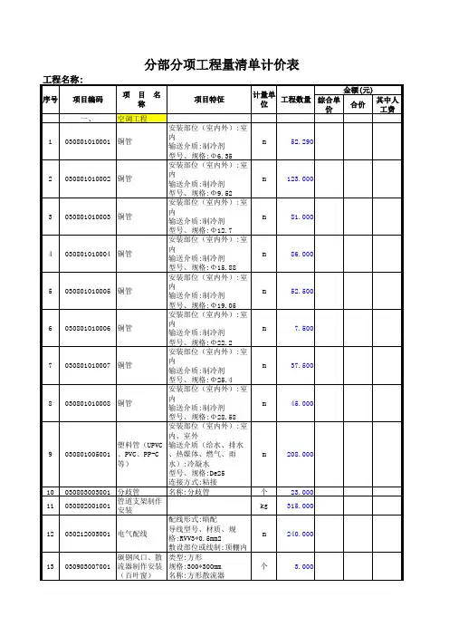 中央空调预算书