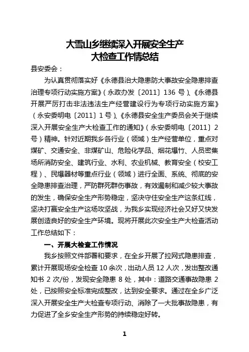 开展安全生产大检查工作自检自查的总结