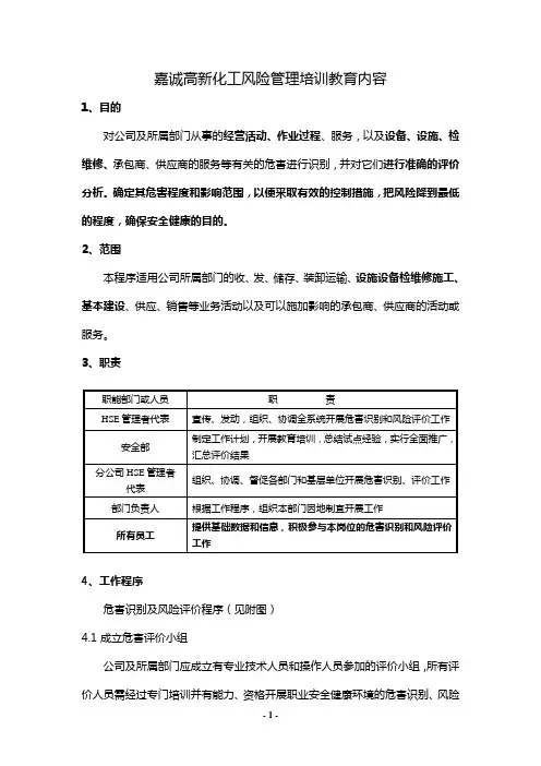 安全标准化风险管理培训内容