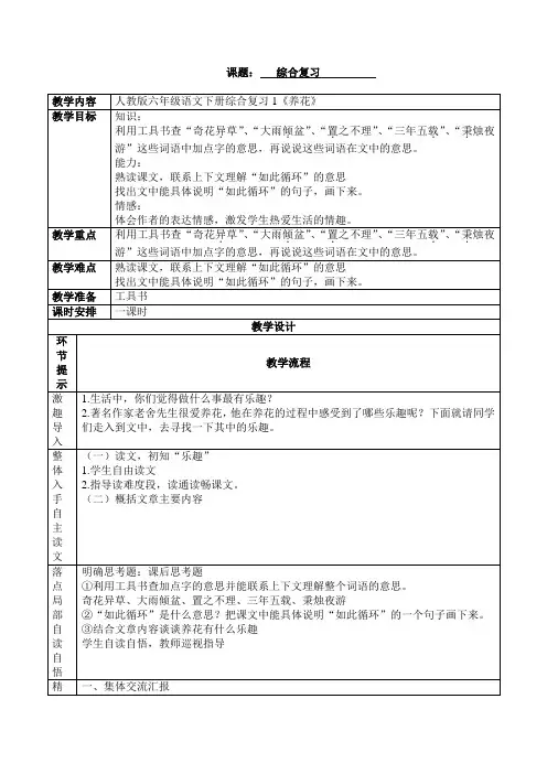 人教版语文六年级下册 综合复习 教案