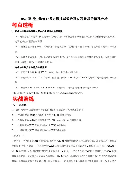 2020高考生物核心考点透视减数分裂过程异常的情况分析答案解析(15页)