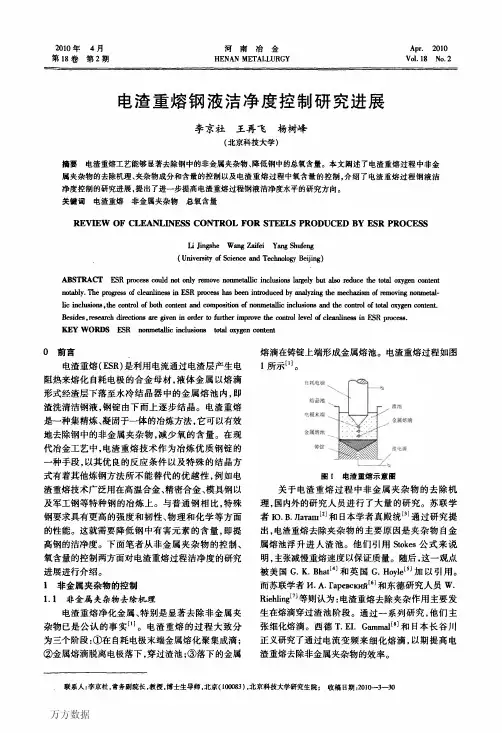 电渣重熔钢液洁净度控制研究进展