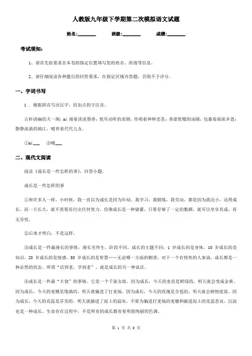人教版九年级下学期第二次模拟语文试题