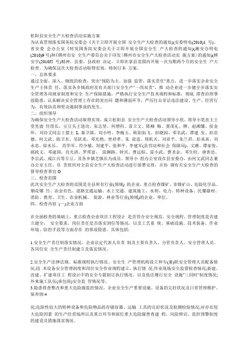 县安全生产大检查活动实施方案