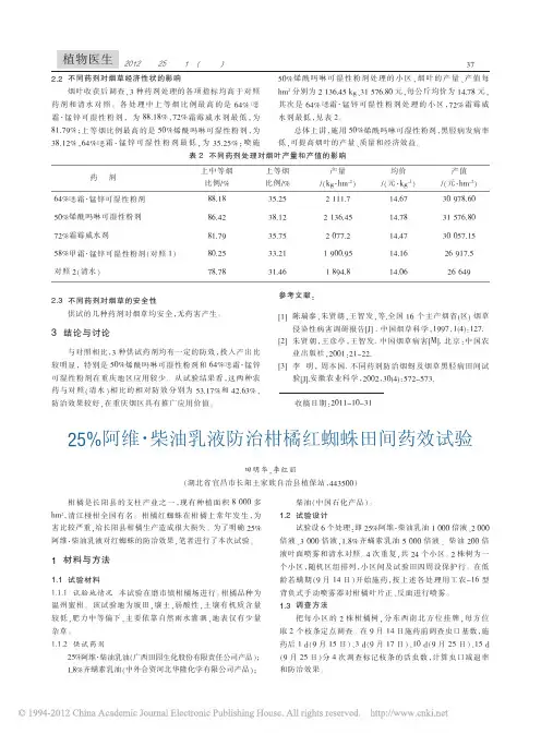 25阿维柴油乳液防治柑橘红蜘蛛田间药效试验田明华