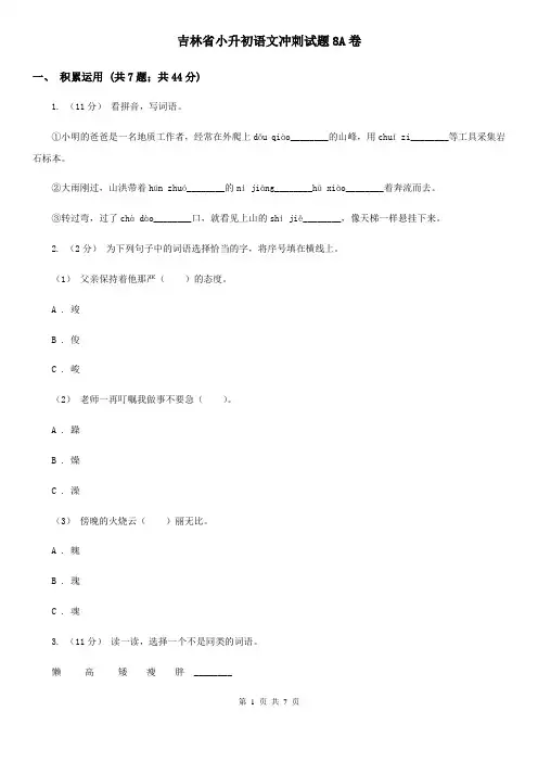 吉林省小升初语文冲刺试题8A卷
