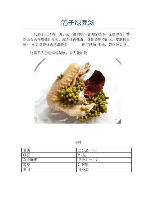 鸽子绿豆汤【精品做菜教程】