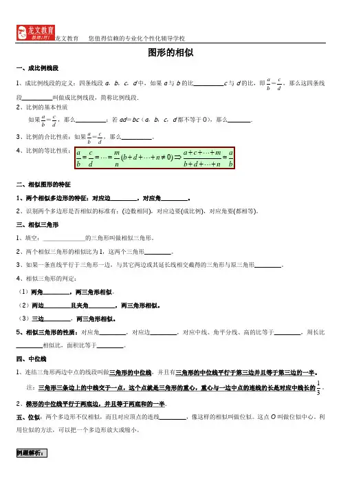 初中数学  图形的相似 三角形相似 比例线段