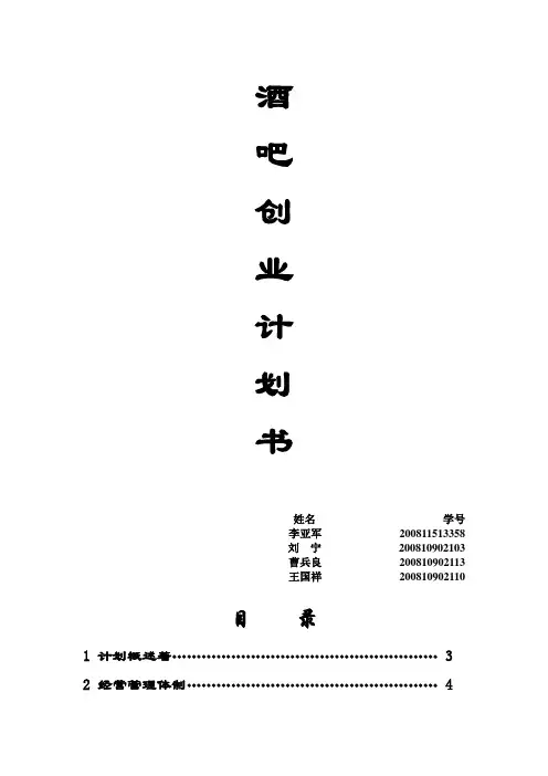 酒吧创业计划书