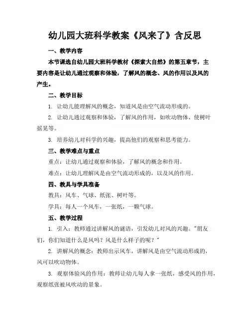幼儿园大班科学教案《风来了》含反思