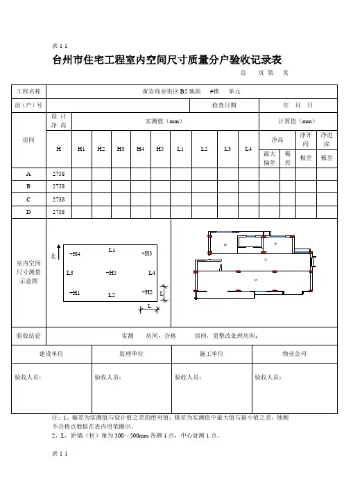 室内空间尺寸质量分户验收记录表空白