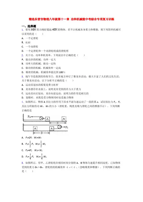 精选东营市物理八年级第十一章 功和机械能中考综合专项复习训练