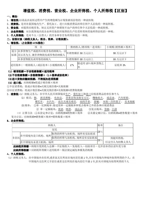 增值税、消费税、企业所得税、个人所得税