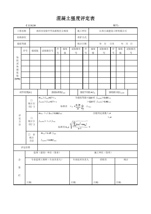混凝土强度评定表