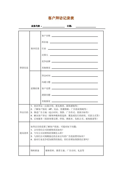 客户拜访记录表