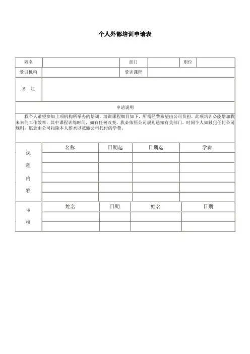 个人外部培训申请表