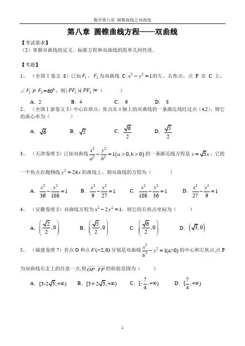 双曲线高考题