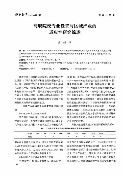 高职院校专业设置与区域产业的适应性研究综述