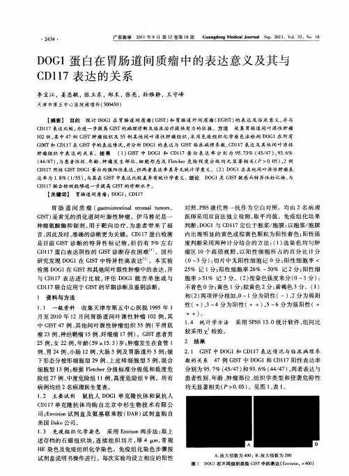 DOG1蛋白在胃肠道间质瘤中的表达意义及其与CD117表达的关系