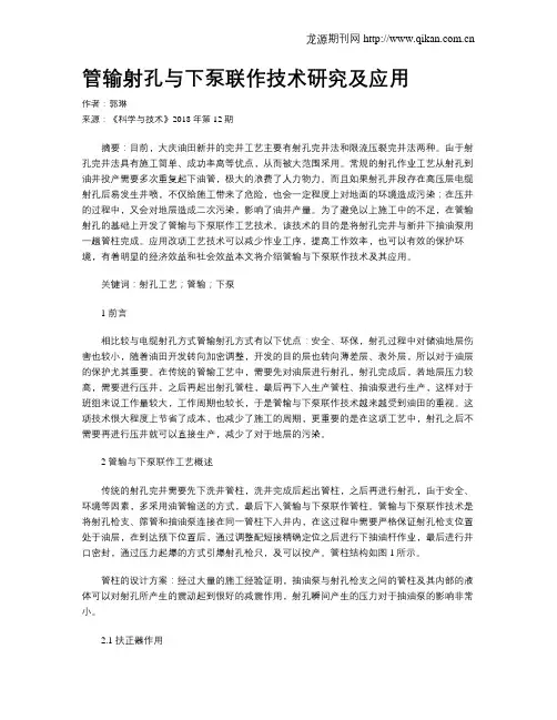 管输射孔与下泵联作技术研究及应用