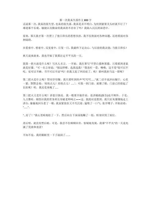 那一次我真失落精选优秀作文600字