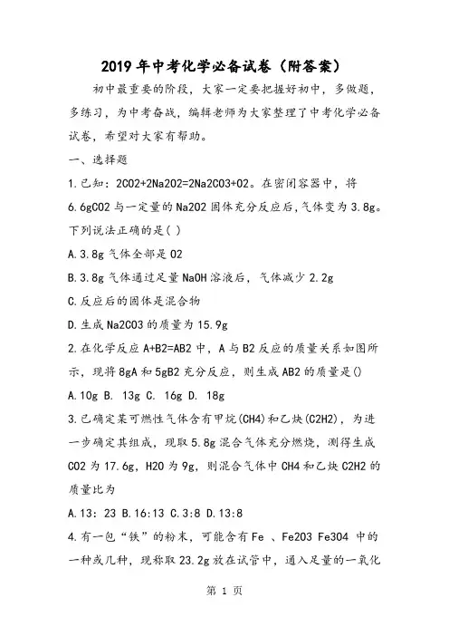 中考化学必备试卷(附答案)