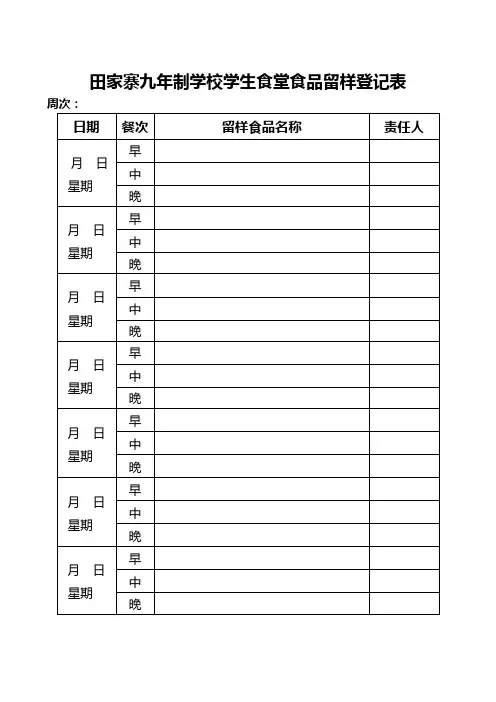 食堂食品留样登记表 2