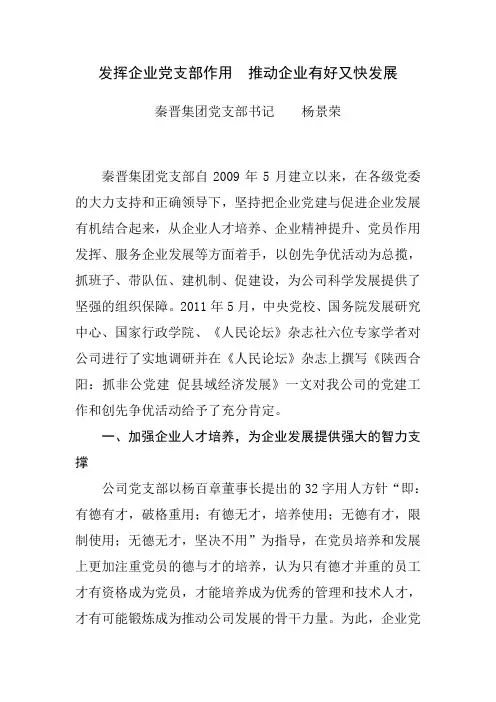 发挥企业党支部作用  推动企业有好又快发展