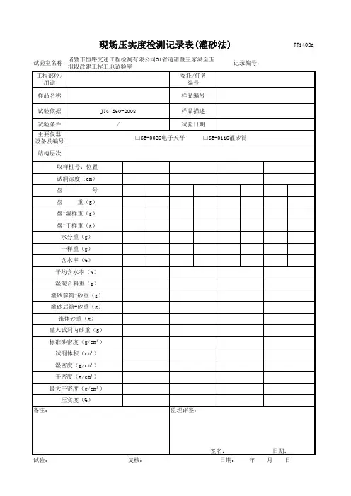 现场压实度记录表(灌砂法)