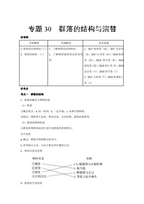 [高考生物]一轮复习人教版 群落的结构与演替 教案.doc