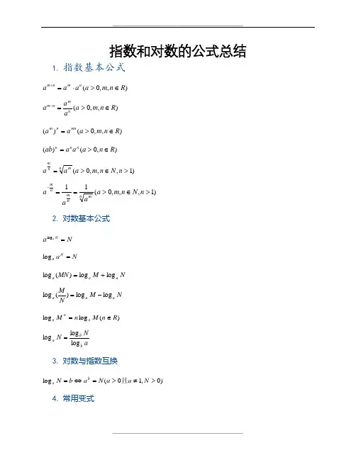 指数和对数的公式总结