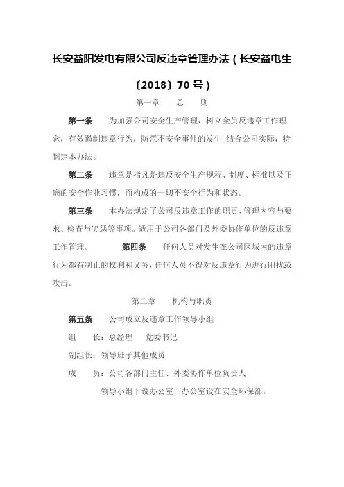 长安益阳发电有限公司反违章管理办法