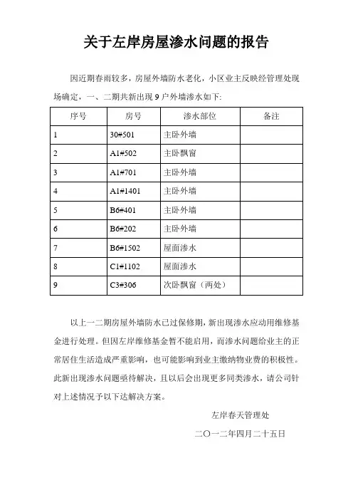 房屋渗水报告