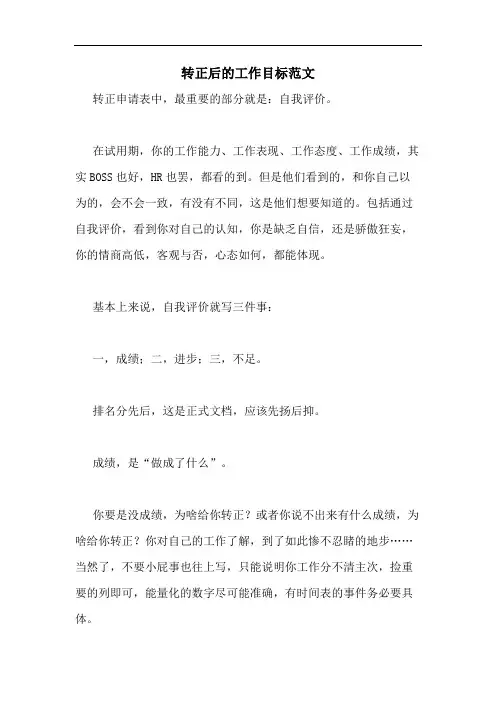 转正后的工作目标范文