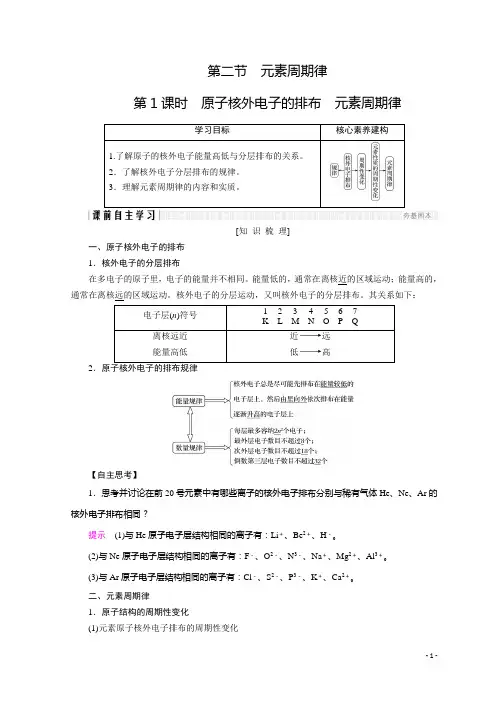 (最新)高中化学必修2讲义：第一章 物质结构 元素周期律 第2节 第1课时