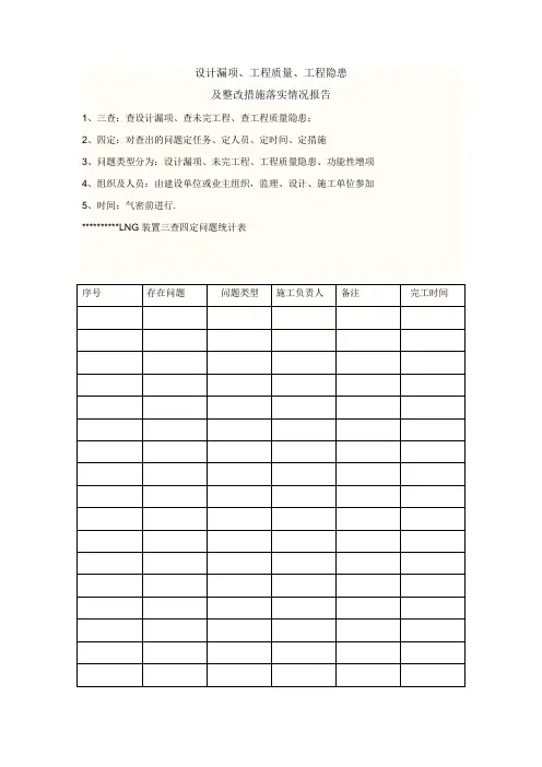 化工企业试生产组织设计漏项、工程质量、工程隐患检查情况以及整改措施落实情况的报告