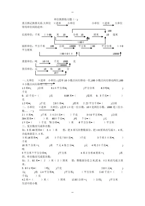 小学数学单位换算表及专题训练