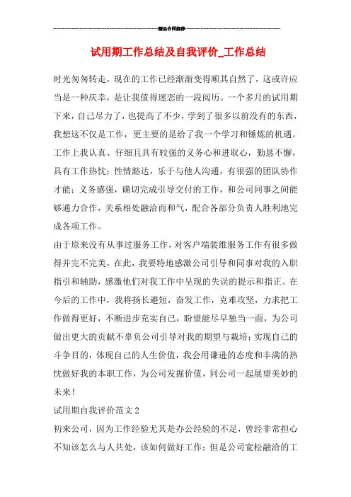 试用期工作总结及自我评价_工作总结