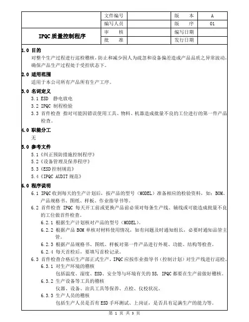 IPQC质量控制程序