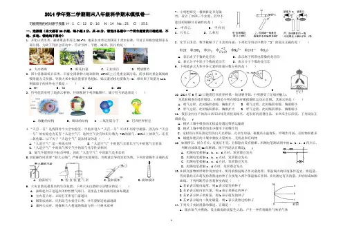 新浙教版八下科学期末模拟卷一(含答案)