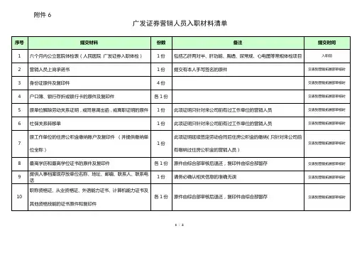 广发证营销人员入职材料清单