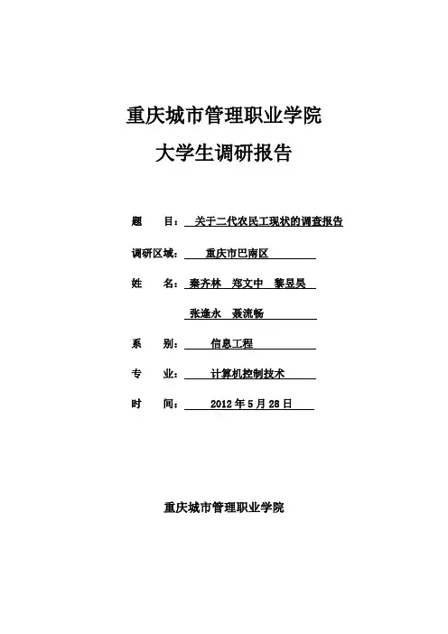 关于农民工现状的调查报告