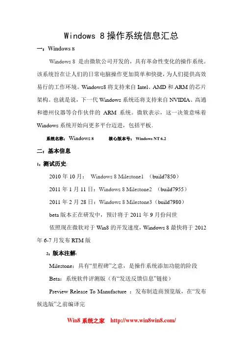 Windows 8操作系统信息汇总