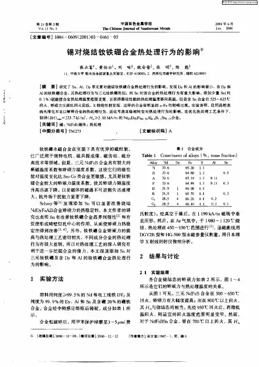 锡对烧结钕铁硼合金热处理行为的影响