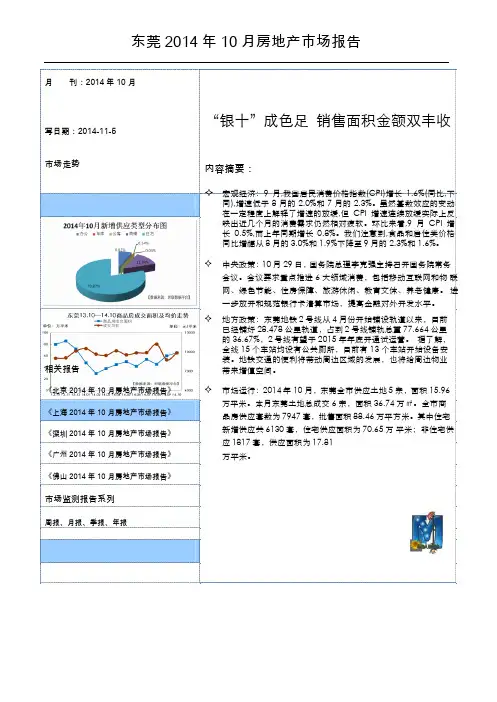 东莞 2014 年 10 月房地产市场报告