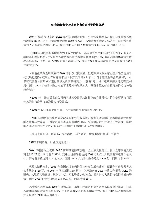 旅游行业及重点上市公司投资价值分析