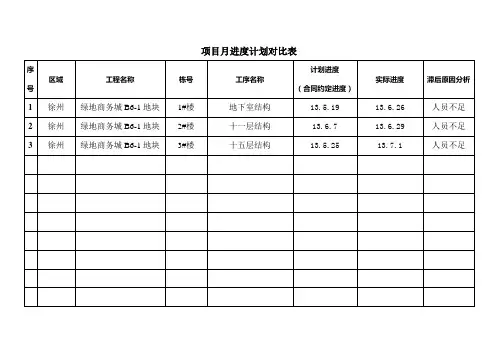项目月进度计划对比表1