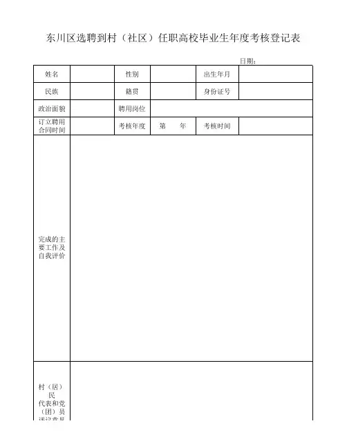 选聘到村任职高校毕业生年度考核表