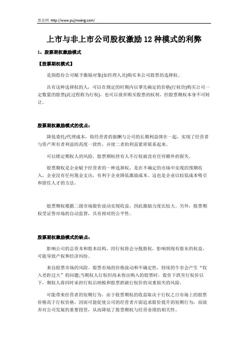 上市与非上市公司股权激励12种模式的利弊